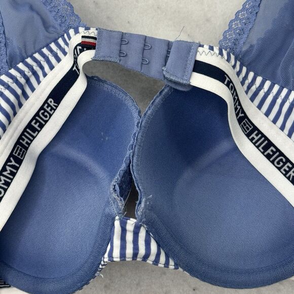 Tommy Hilfiger Convertible Lace Trim Push Up Bra Women’s Size 34C Blue Striped - Picture 7 of 10
